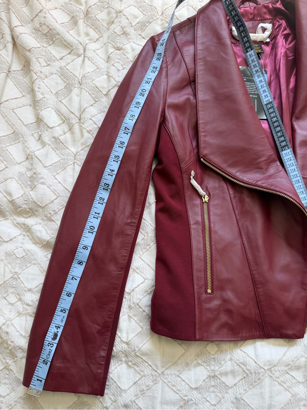 IMAN Wine Red Leather Moto Jacket with Knit Sides - Picture 6 of 12